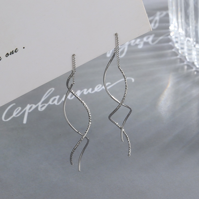 [Korean Vintage Geometric Wavy Tassel Long Chain Earrings] [Women Bridal Wedding Drop Earrings] [Ladies Elegant Rhinestone Long Dangle Earrings]