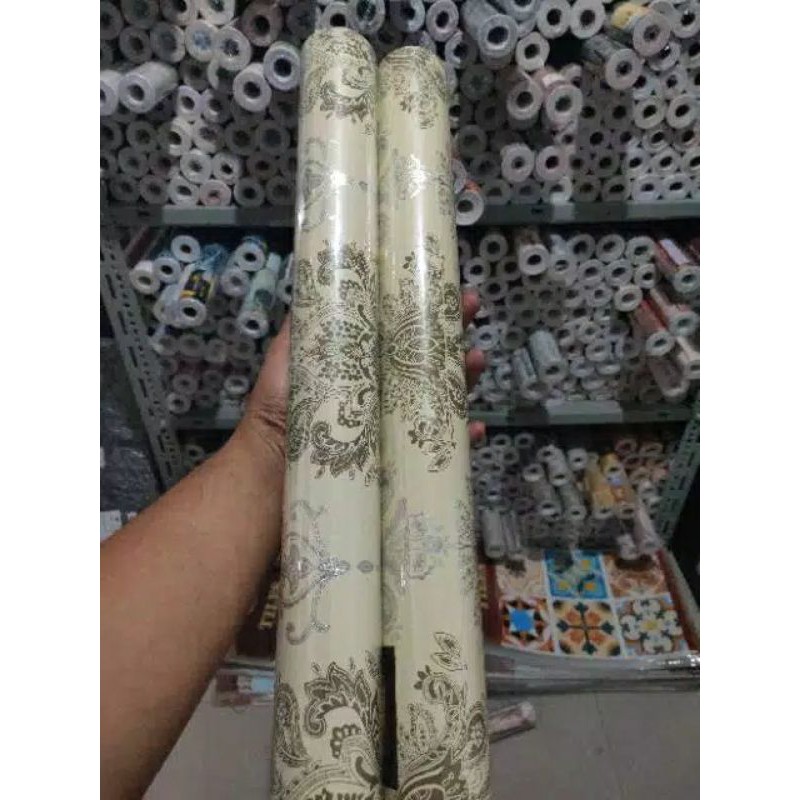 Wallpaper Dinding Batik Emas Silver 10m x 45cm