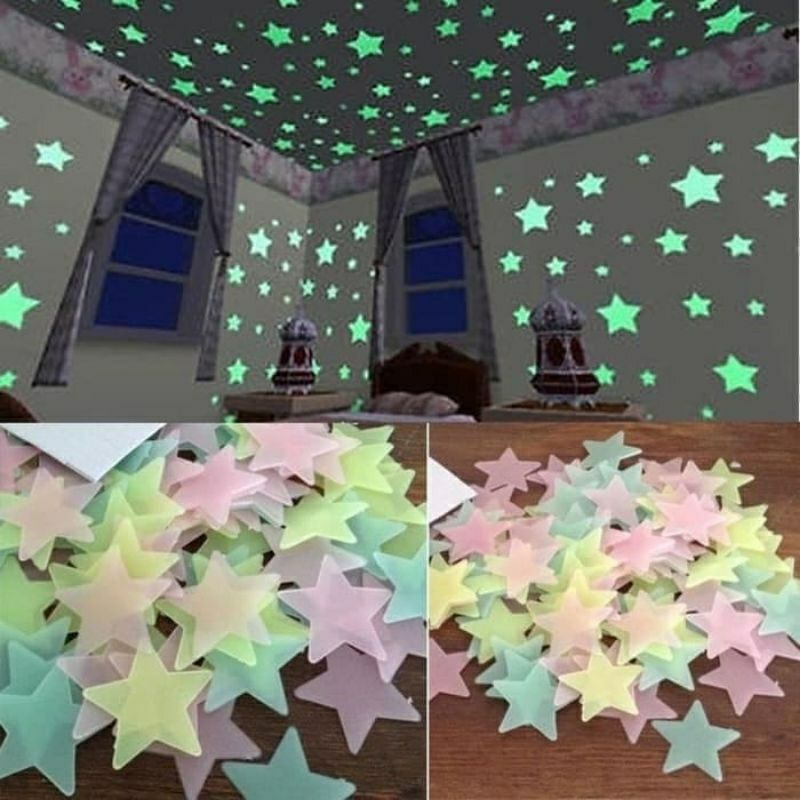 100pcs Hiasan Dinding Glow In The Dark Bintang Menyala Di Kegelapan