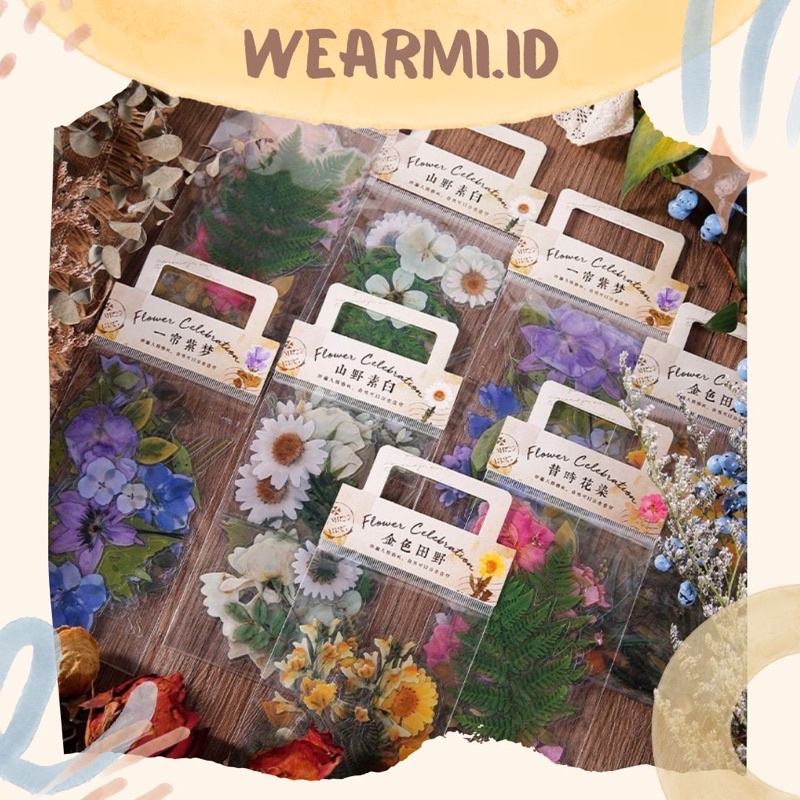 

40 pcs Sticker Pack Motif Bunga PET Flower Bag Daun Leaf Mix Retro Nature Scrapbook Jurnal bujo DIY Wearmi