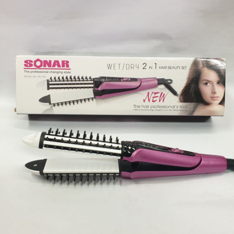 Sonar Catokan Pelurus Rambut 2in1 Sisir Curly Kriting Blow Murah Lurus Original SN 790 Terlaris