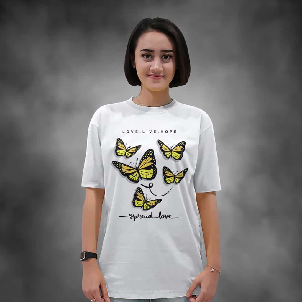 Kaos Wanita Lengan Pendek Buterfly Warna Putih Atasan