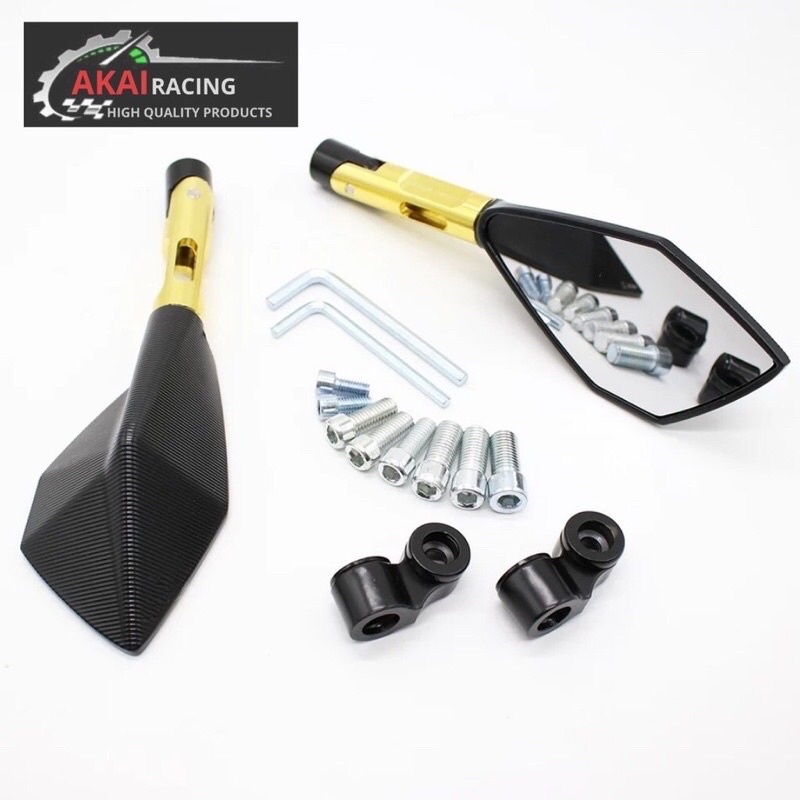 Spion TOMOK Full CNC Premium Tomok V2  Tomok V5 Universal Buat Semua Motor Bisa-Gold kaca putih