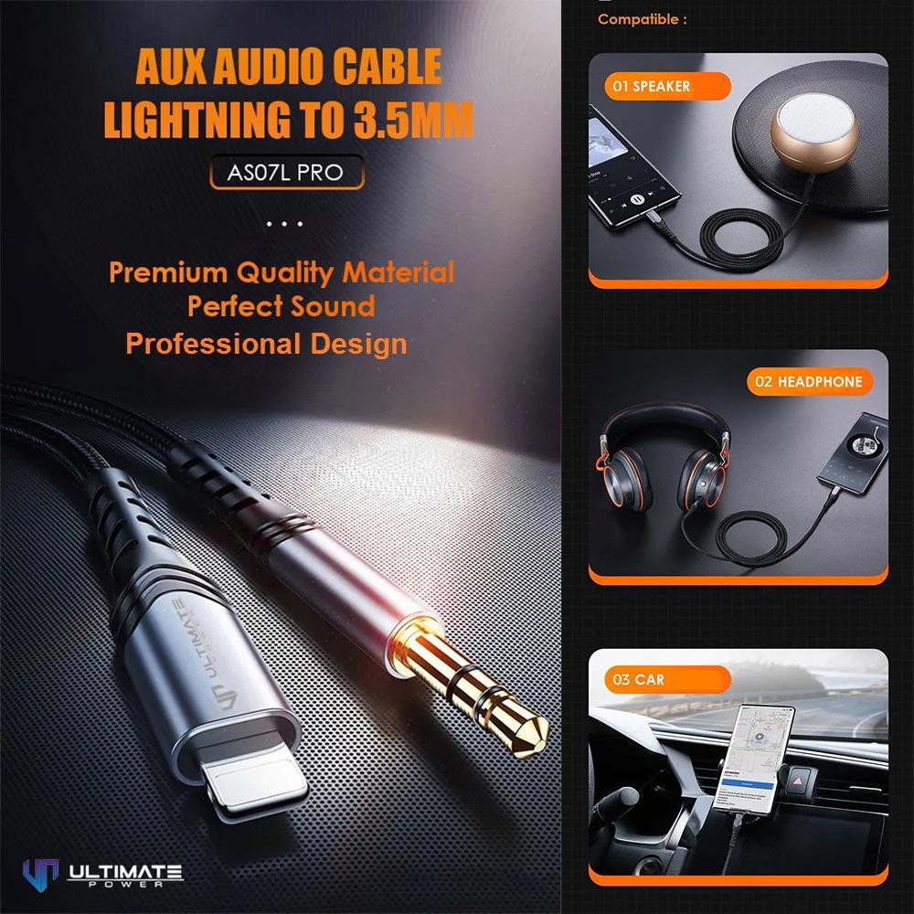 Ultimate Power Hi-Fi Aux Audio Cable Lightning to jack 3.5MM 1M AS07L PRO kabel Aux Mobil iPhone