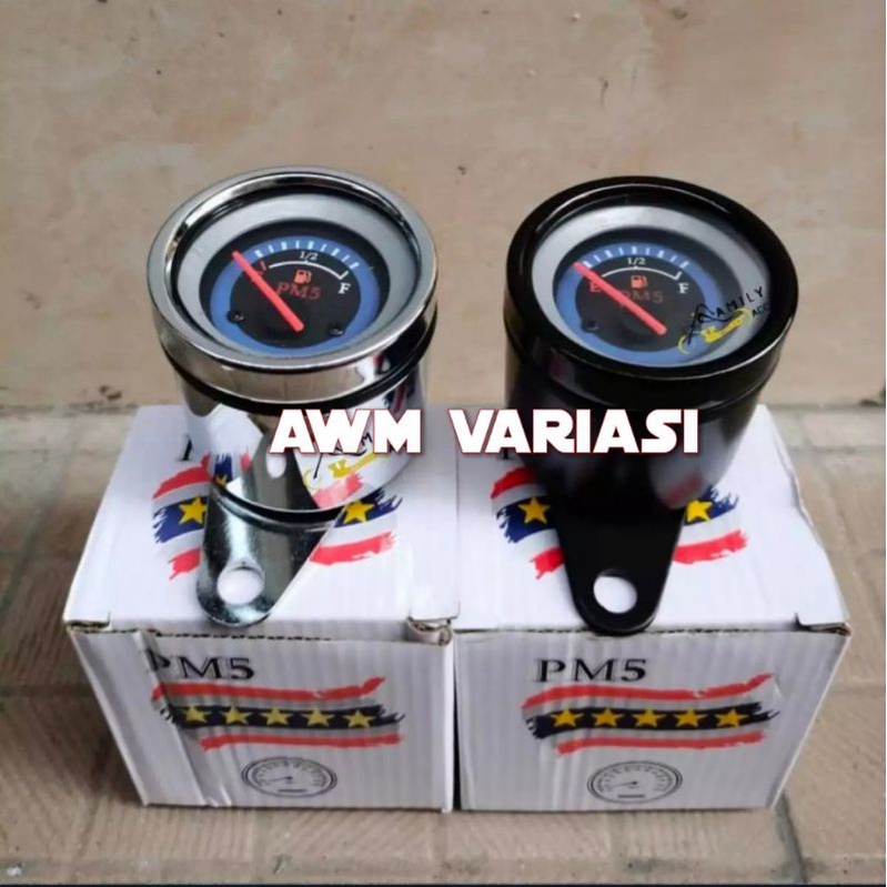 Speedometer Amper bensin led jarum / Fuel Meter bensin analog led body crome sama hitam 12 volt universal motor