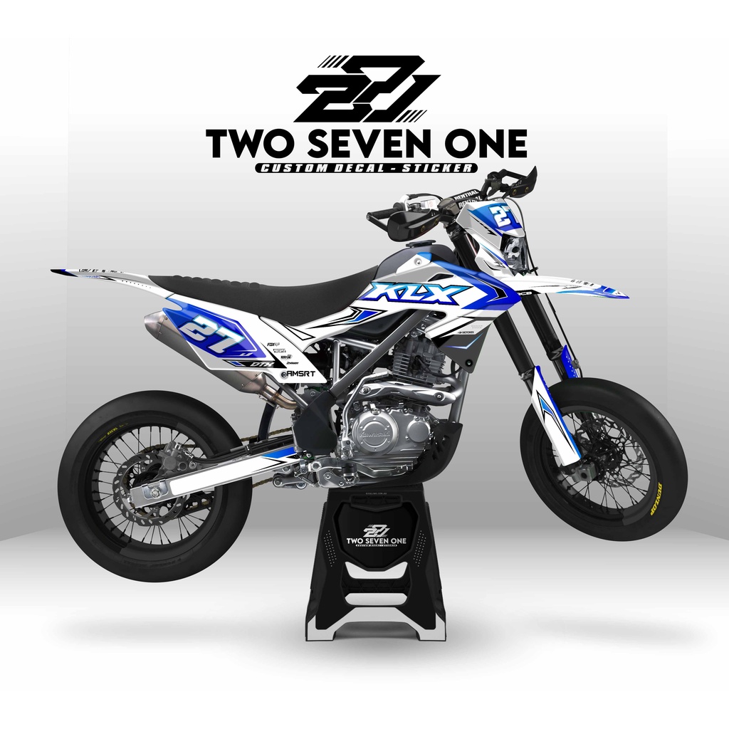DECAL STIKER KLX BF - DTRACKER - GORDON PREMIUM -CUSTOM DESAIN - VARIASI BIRU PUTIH GRADASI