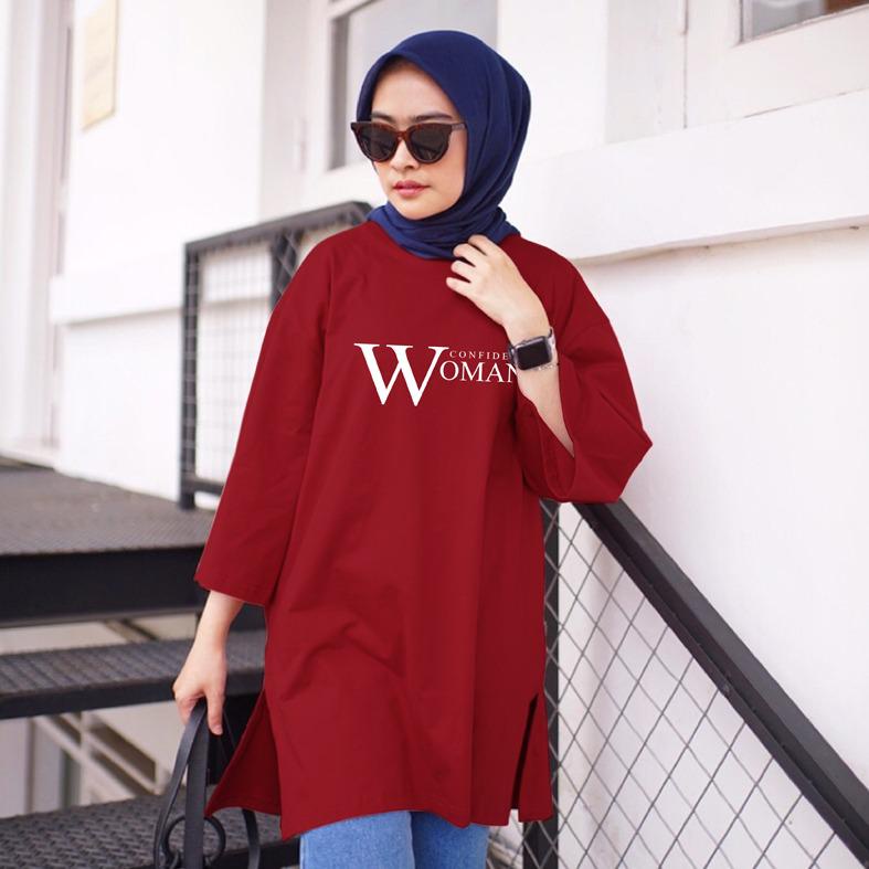 KAOS OVERSIZE TOP HIJAB WANITA BASIC WOMAN  / OVERSIZE SLIT BLOUSE