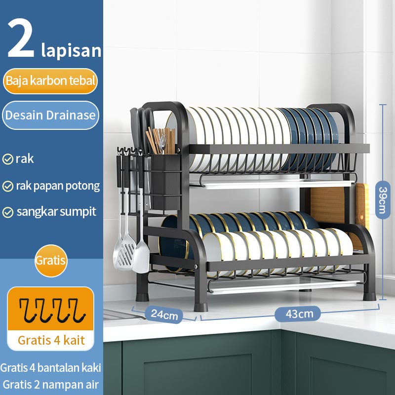 【COD+Pengiriman Cepat】 YUN Rak Piring  Terbaru Rak Piring Stainless Steel Rak Piring Wastafel Stainless Rak Piring Dapur Multifungsi Mangkuk Rak Piring  Stenlis Rak Dapur Dish Rack Dish Drainer (2/3 Susun)