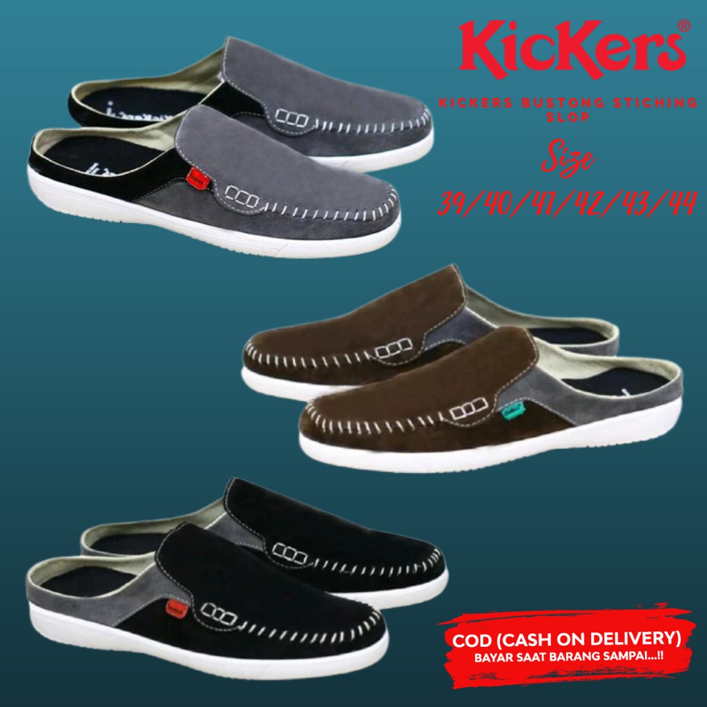 MS SHOP - Sepatu Selop Pria Tutong Kickers Stiching Slop Bustong Suede Slipon Cowok Murah