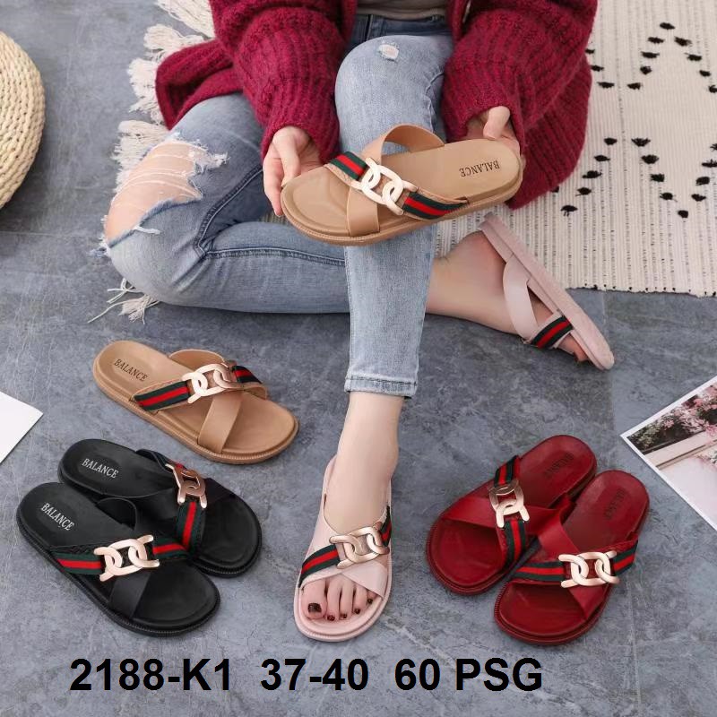 SANDAL BALANCE 2188 K1 SLOP SILANG LIST MERAH ORIGINAL SENDAL WANITA JELLY IMPORT LENTUR ANTI SLIP