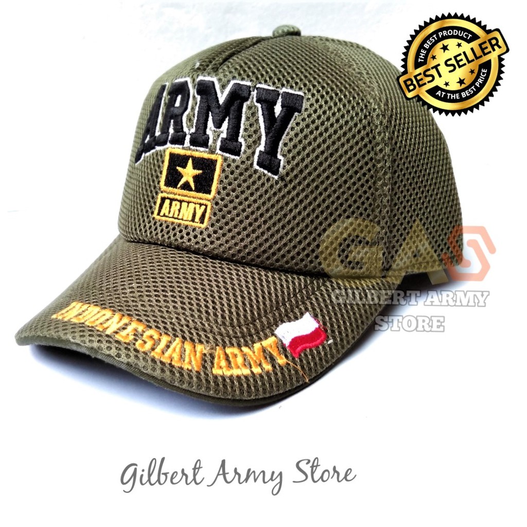 GILBERT ARMY STORE- Topi Pria Army- Topi Jaring Tentara- Topi HIjau Army- Topi Tni Indonesian Army