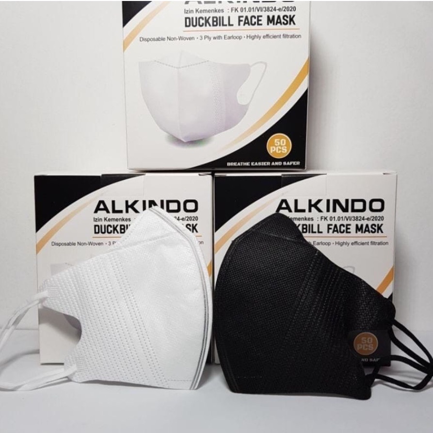 Masker Duckbill Alkindo Hitam Putih 1 box 50 pcs