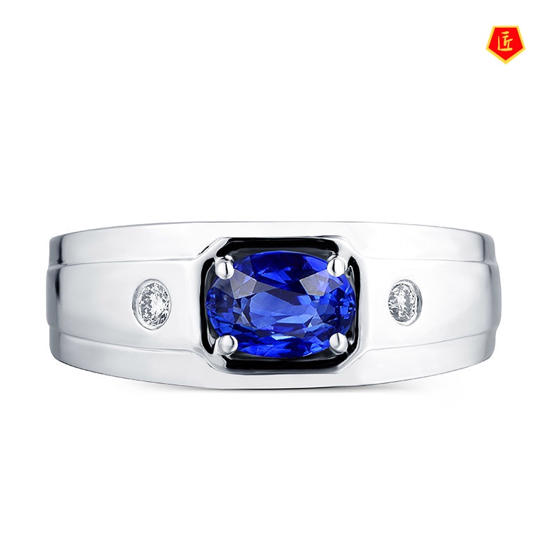 [Ready Stock]Female Silver Korean Style Simple Sapphire Platinum Ring