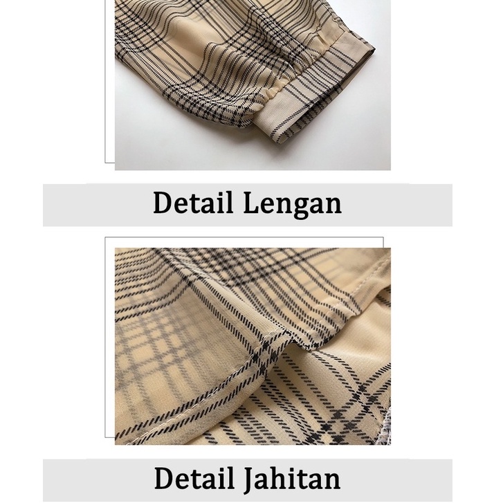 Kemeja Wanita Casual Lengan Panjang Model Longgar Motif Kotak-Kotak KoreaStyle Atasan M-3XL-6