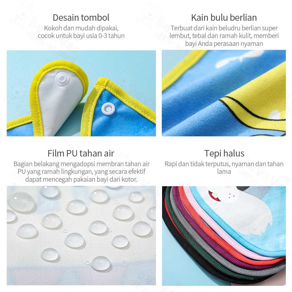 BEVAVAR  Celemek Makan Bayi Waterproof Kartun Slaber Bayi Baby Bib