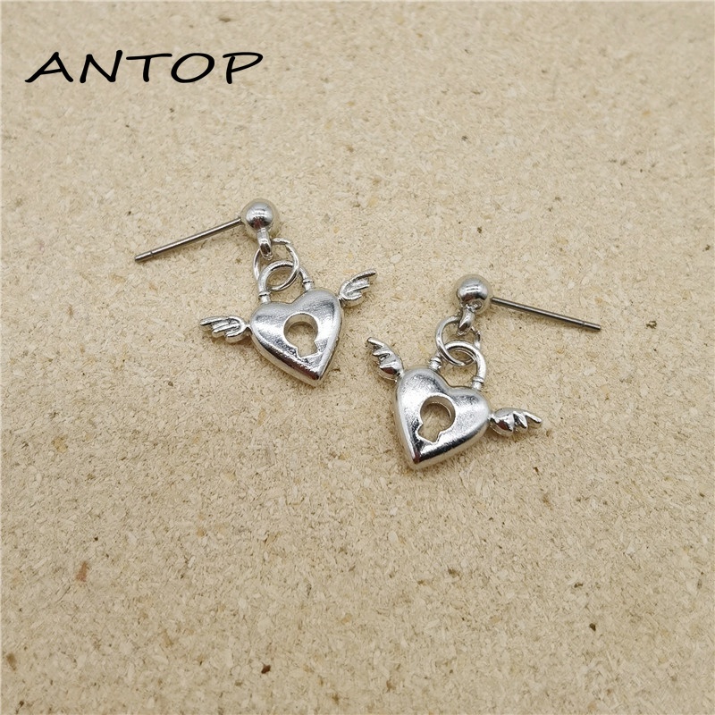 1 Pasang Eropa Dan Amerika Sederhana Anting Fashion In Net Merah Jantung Sayap Kunci Anting-Anting Wanita ANTOP