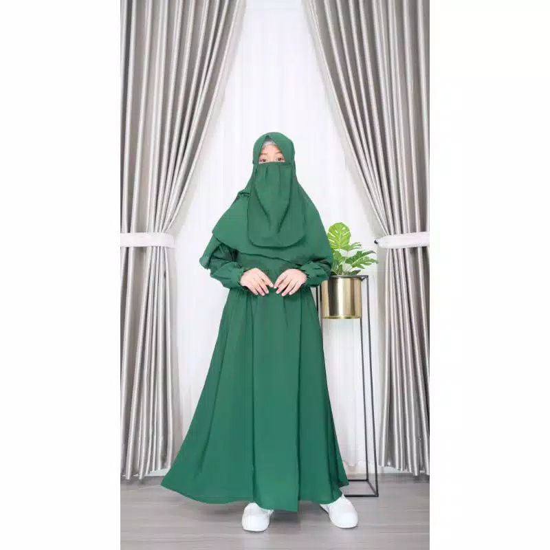 Set syari Afika kids Free Cadar bahan wolfis premium