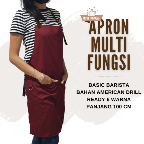 UNIWORKS Apron Barista Seri V01M03 Bahan American Drill Kombinasi 6 Warna Panjang 100cm