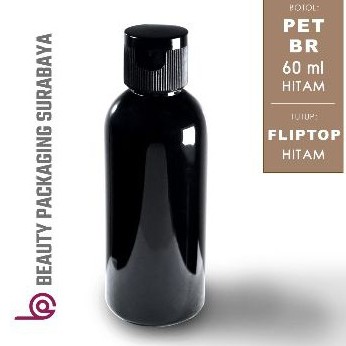 Botol Plastik PET 60ml BR Hitam Tutup Fliptop