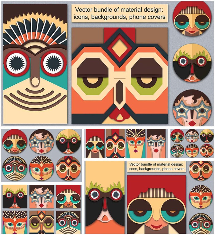 Abstract Characters In Mask Collection - Vector Designs