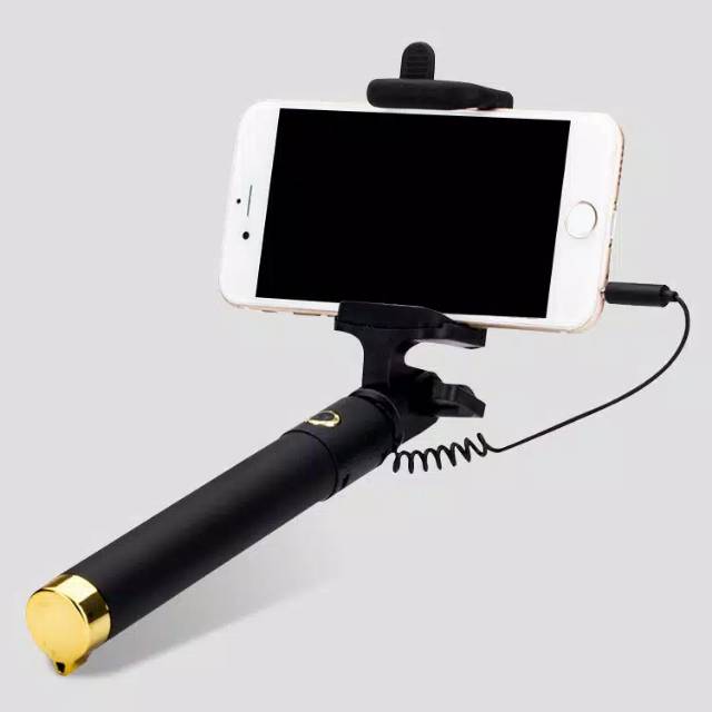 Tongsis Kabel Lipat Full BLACK Universal Tombol Kabel Monopod