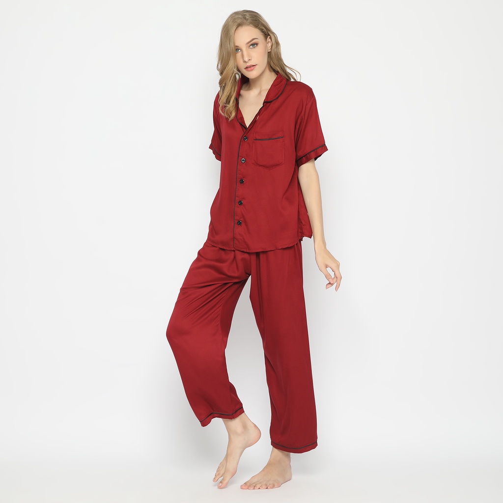 Piyama set Maroon ROMANTIC Premium Viscose Rayon pajamas baju tidur