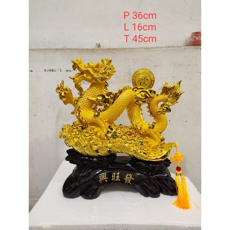 patung naga emas pajangan dekorasi naga koin besar 45 cm