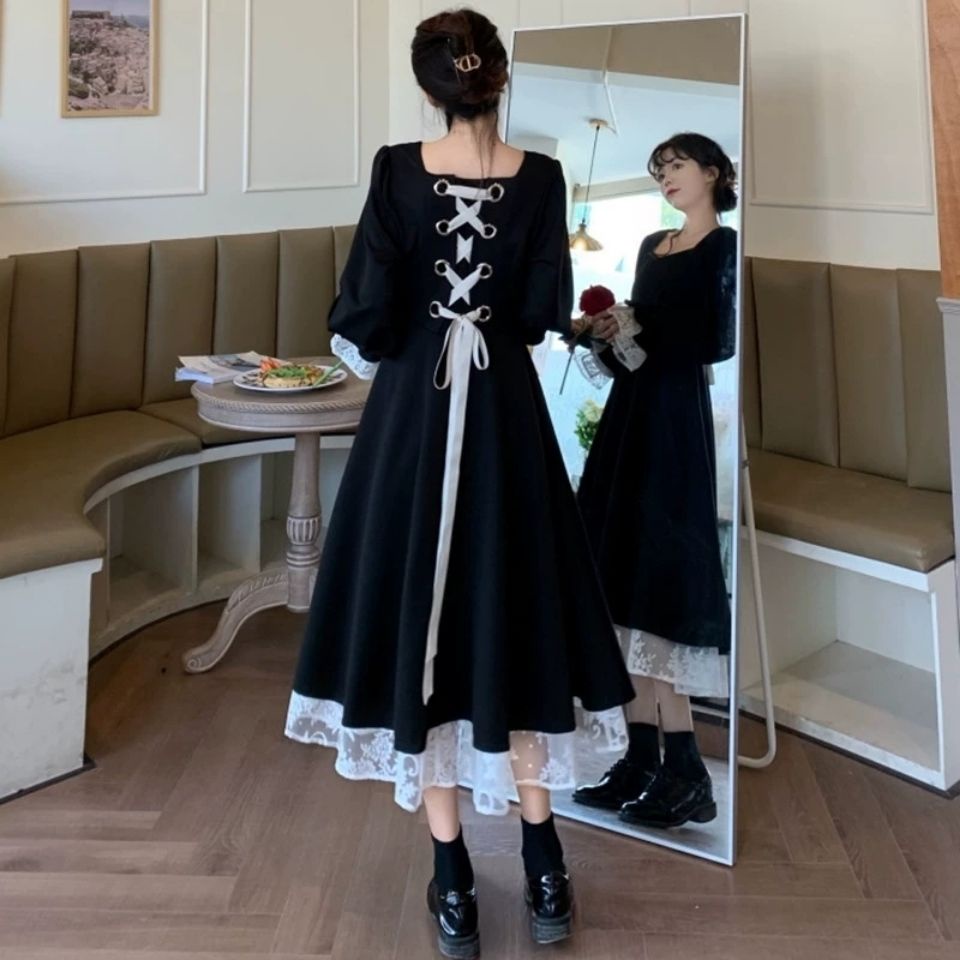 2021 new large women's dress fat mm age reducing skirt foreign style thin French Hepburn black dress