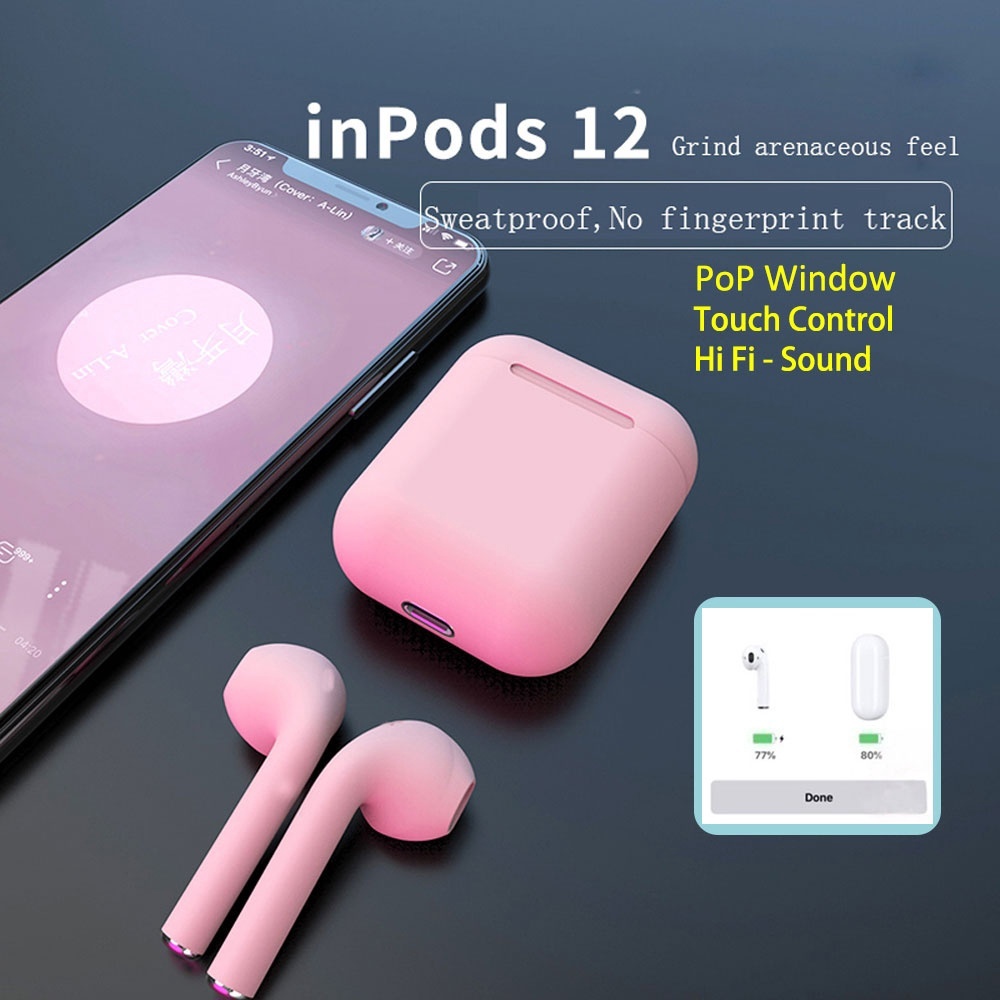 Earphone nirkabel bluetooth TWS Inpods 12  Macaron earphone Android IOS bluetooth 5.0 inpod i12 In Ear