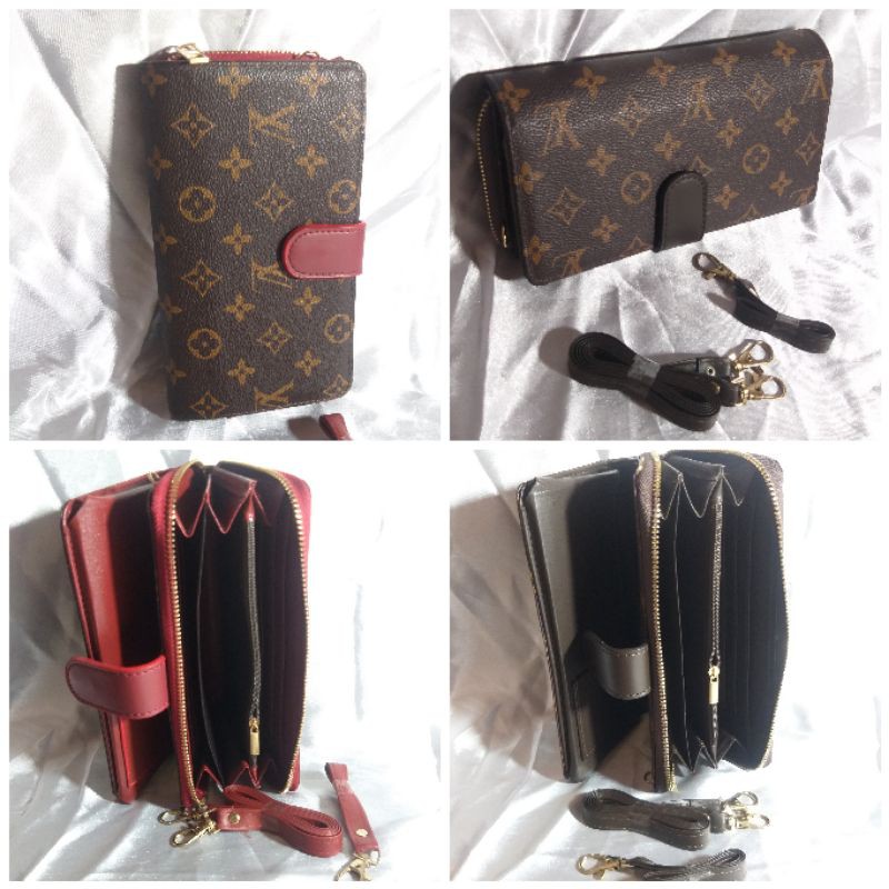 Dompet Tas Wanita Elegan LV Louis Vuitton 2in1 Merah Coklat Tali Panjang Pendek