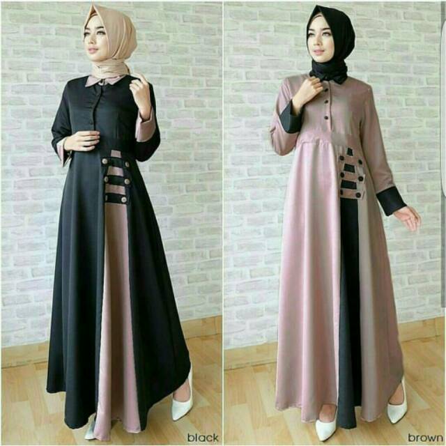 Fashion Wanita: Long Dress Muslim Lengan Panjang dengan Kancing, Warna Polos