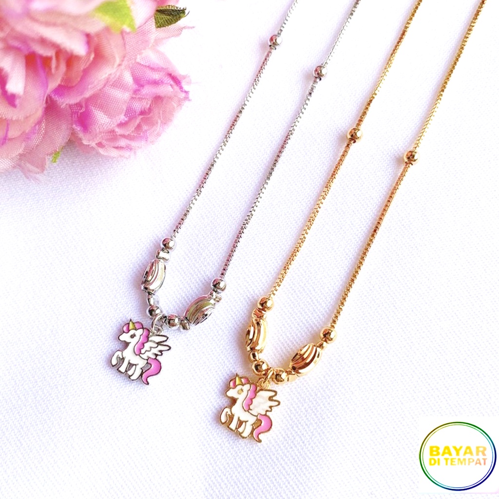 Kalung Anak Rantai Italy Motif Unicorn Sayap Putih Perhiasan Cantik Anak Lapis Emas 18k 824