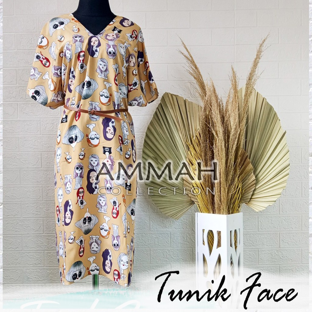 Baju Tunik Vneck Motif Face Bahan Wolfis Tunik Modern Tunik Motif