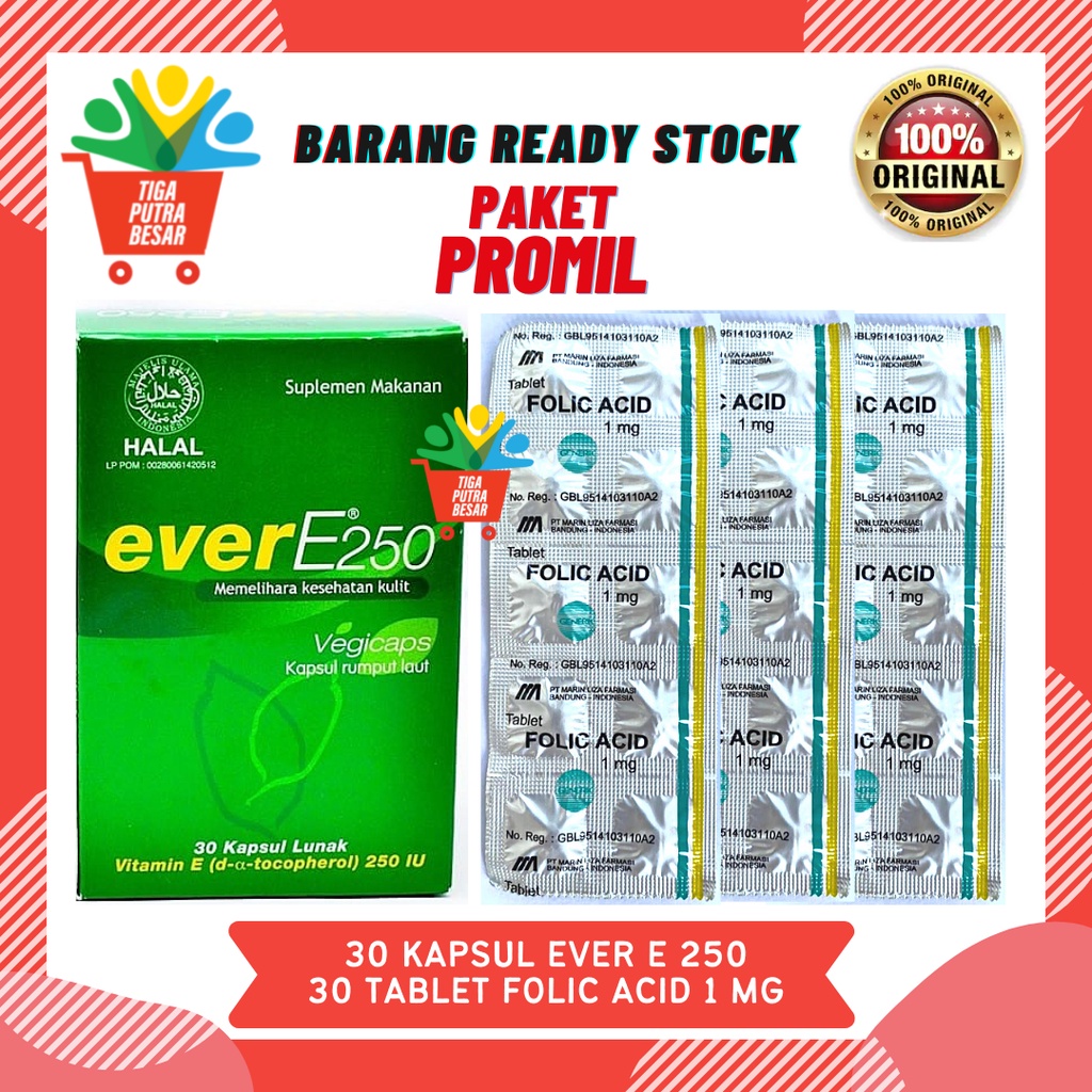 PAKET PROMIL FOLIC ACID 3 STRIP 30 TABLET &amp; EVER E 30 KAPSUL / PROMIL