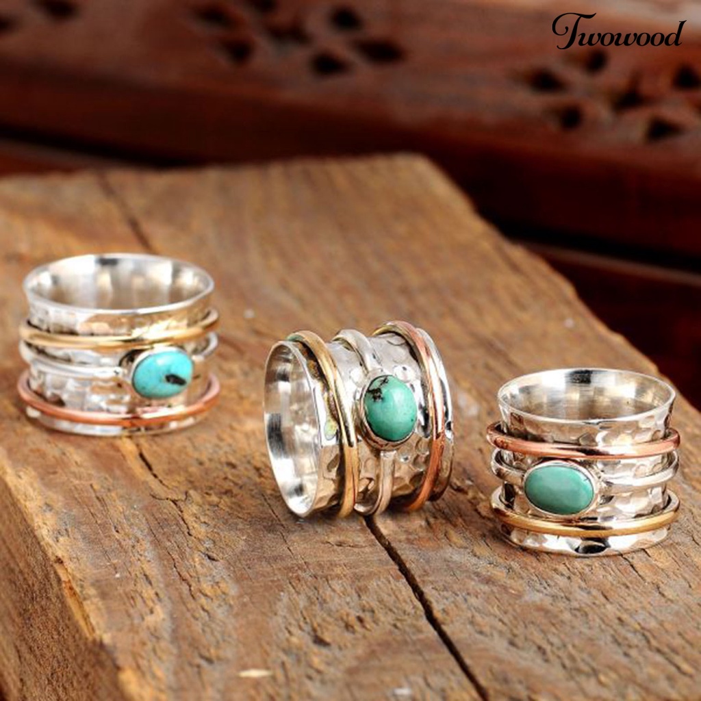 Cincin Turquoises Tiga Warna Gaya Vintage Bohemian Untuk Pria