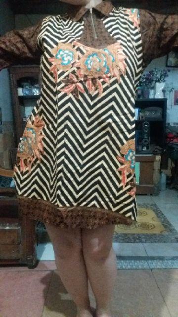 Aserehe Zigzag Tunik Jumbo Batik Mataraman Sogan Camaline Seragam Kantor Kerja