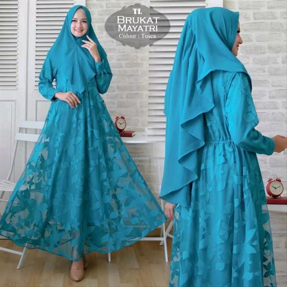 *PROMO* Gamis Brukat Putih Elegan   Pakaian baju pesta kekinian  Syari remaja Modern Kekinian.