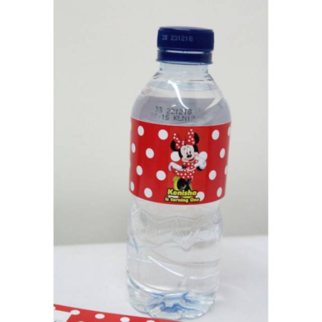 

Label aqua botol / label air mineral karakter minnie mouse polkadot merah