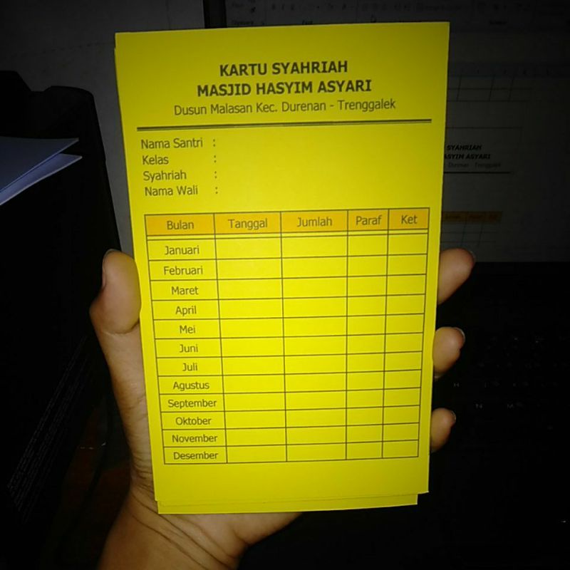 

kartu spp/kartu iuran /kartu bulanan