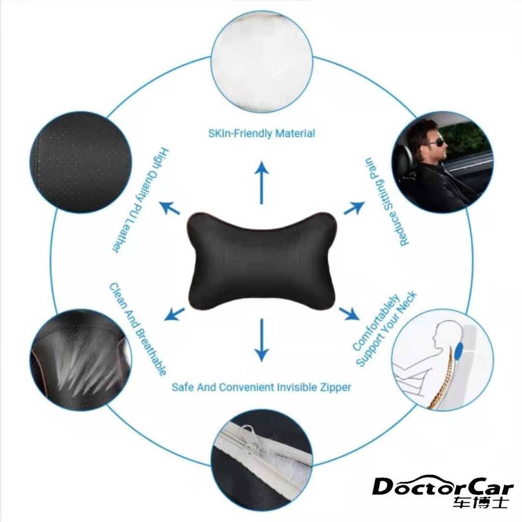 Bantal Mobil Headrest Bantal Leher Leather Neck Back Car Pillow Car 2 Pcs