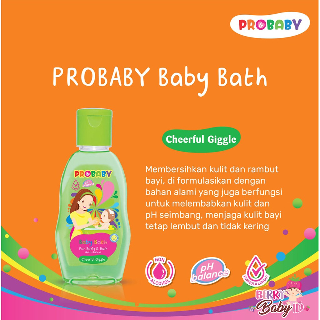 ProBaby Sabun Shampo Bayi 2in1 Pro Baby Bath Cheerful Giggle Silky Cuddle 100ml Berry Mart