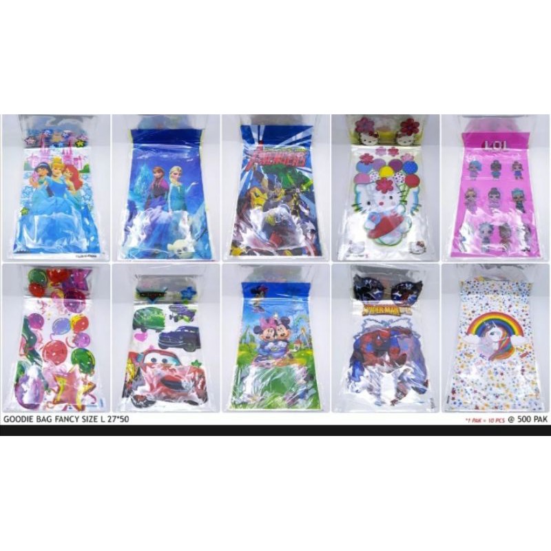 PLASTIK SNACK ULANG TAHUN KARAKTER ISI [10PCS] UKURAN BESAR / TAS KADO & SOUVENIR / BINGKISAN SNACK 