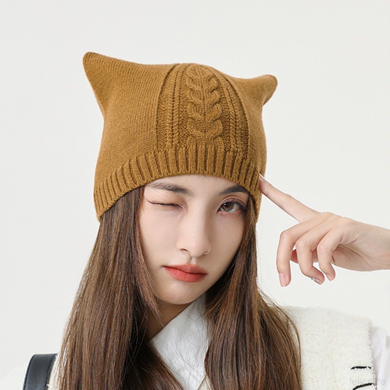 Topi Kupluk Wanita Bahan Wol Rajut Hangat Lembut Untuk Musim Dingin