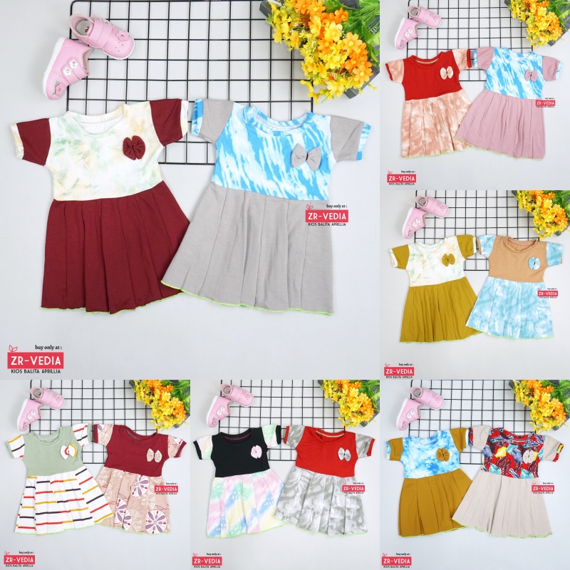 Dress Karin Bayi 3-12 Bulan / Baju Baby Perempuan Lengan Pendek Pita Dres Anak Cewek Balita Kiosbalitaaprillia