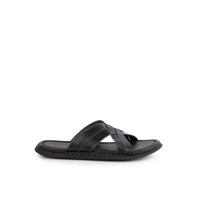 SANDAL SLIDE KULIT ANDRE VALENTINO PRIA ORIGINAL CASUAL HITAM AVM05