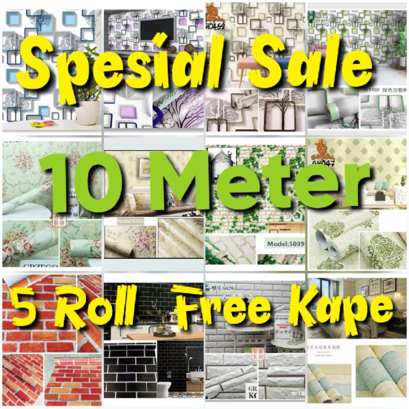 (PROMO) 10 Meter Gudang Wallpaper Premium  / Wallpaper Dinding / Walpaper Stiker Dinding Motif Elegan 5 Roll Free Kape (COD)