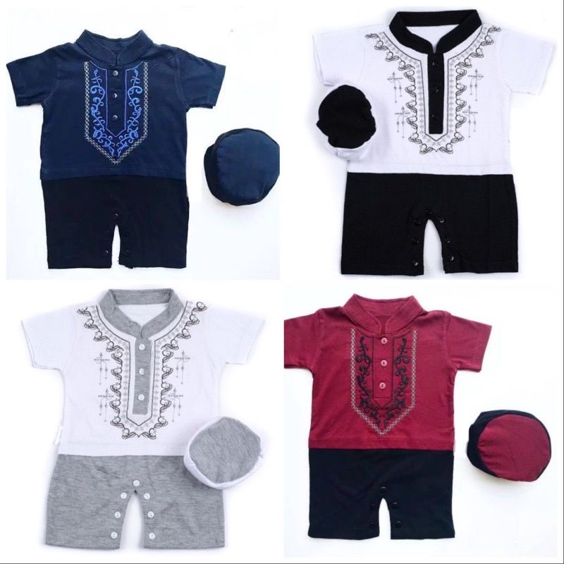 Set Romper Koko Bayi + Peci 0-12 Bulan Bahan Katun Lembut