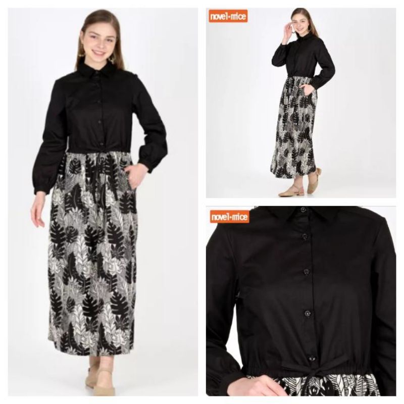 Novel Mice Gamis Monstera Black Kombinasi
