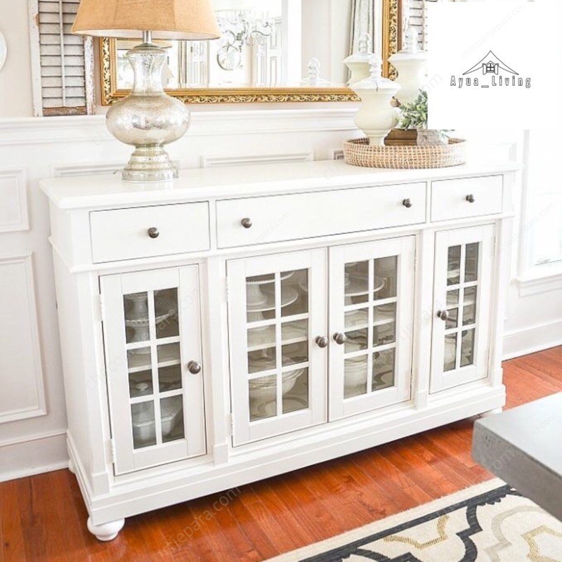 Furniture meja Hias pintu kaca Meja Nakas Duco putih / meja galery / meja console shabby / nakas kac