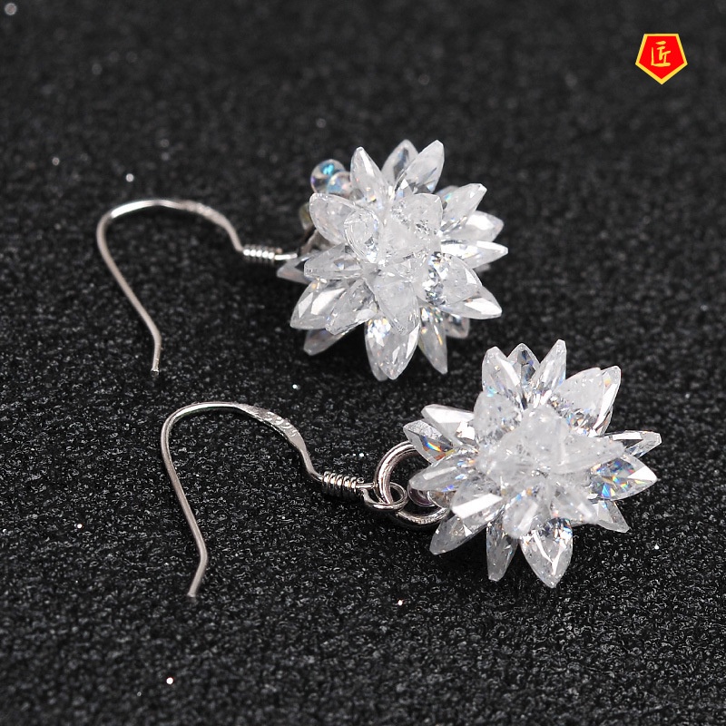 [Ready Stock]Elegant Silver Beautiful Ice Flower Earrings Women's